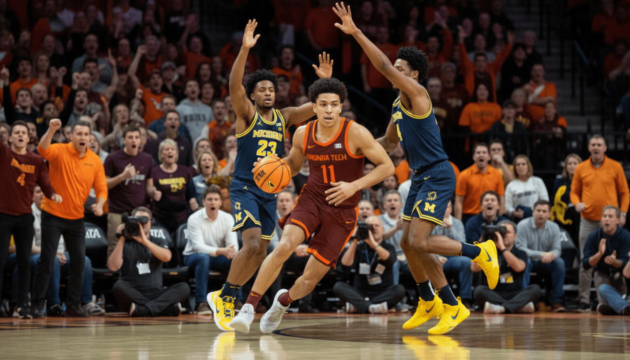virginia tech, classé 11e, impressionne en surclassant michigan avec une première manche explosive à cinq points, marquant un départ tonitruant.